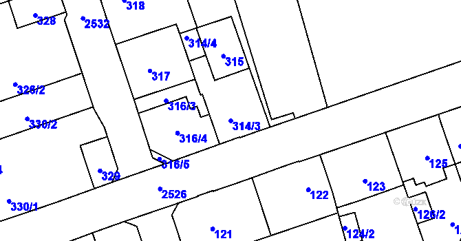Parcela st. 314/3 v KÚ Radotín, Katastrální mapa