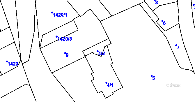 Parcela st. 4/2 v KÚ Radotín, Katastrální mapa