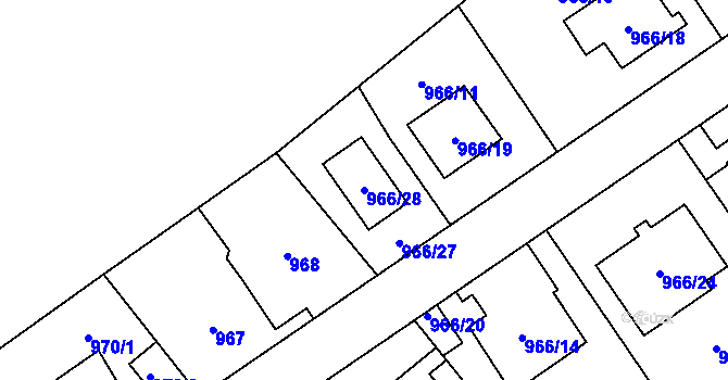 Parcela st. 966/28 v KÚ Radotín, Katastrální mapa