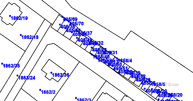 Parcela st. 405/71 v KÚ Radotín, Katastrální mapa