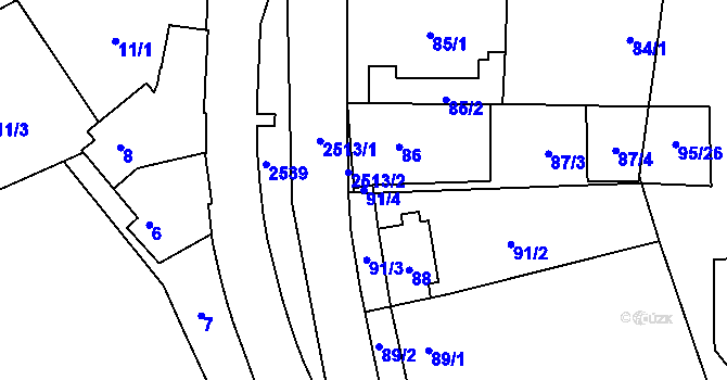 Parcela st. 91/4 v KÚ Radotín, Katastrální mapa