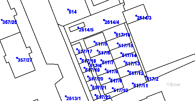 Parcela st. 517/6 v KÚ Radotín, Katastrální mapa
