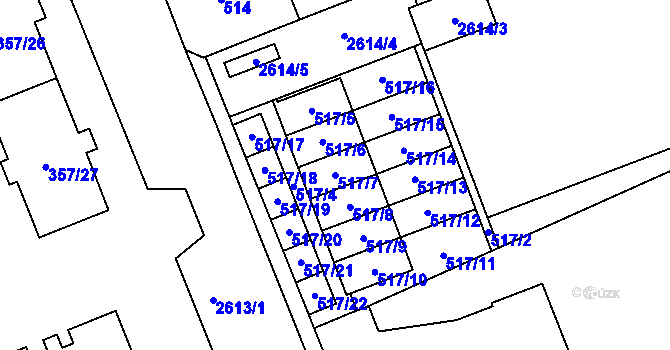Parcela st. 517/7 v KÚ Radotín, Katastrální mapa