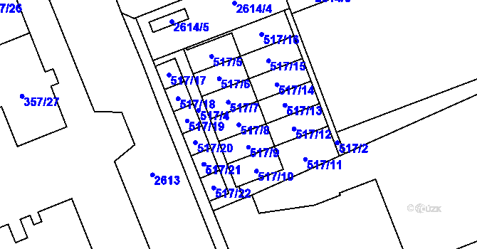 Parcela st. 517/8 v KÚ Radotín, Katastrální mapa