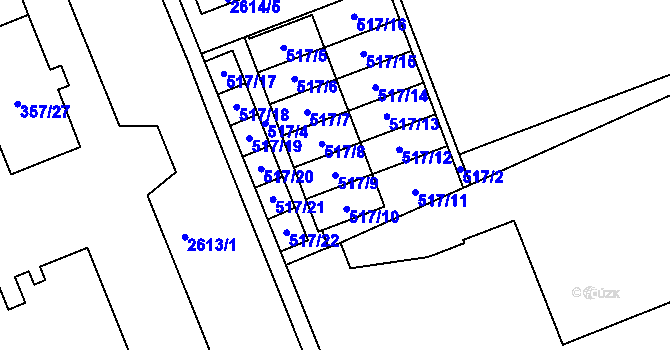 Parcela st. 517/9 v KÚ Radotín, Katastrální mapa
