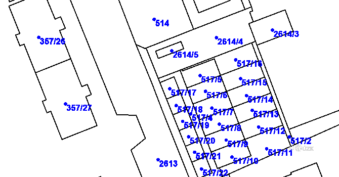 Parcela st. 517/17 v KÚ Radotín, Katastrální mapa