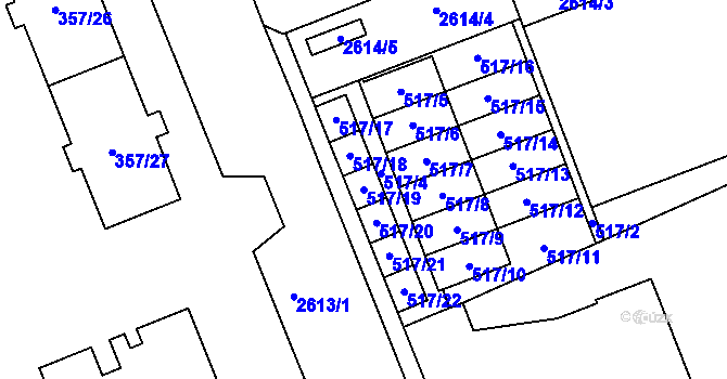 Parcela st. 517/19 v KÚ Radotín, Katastrální mapa