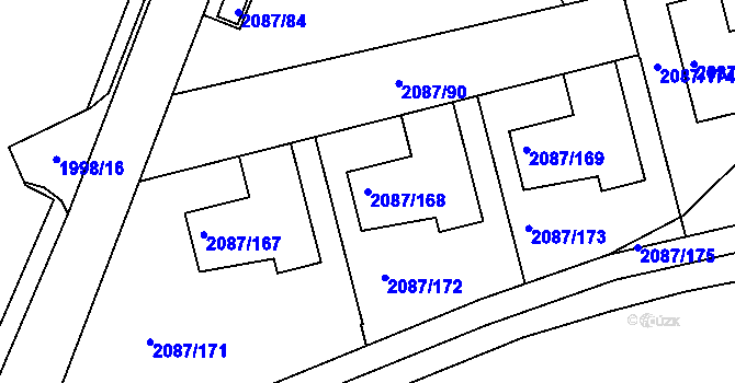 Parcela st. 2087/168 v KÚ Radotín, Katastrální mapa