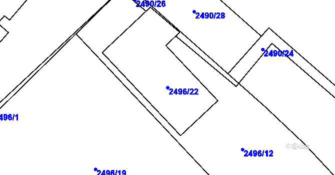 Parcela st. 2496/22 v KÚ Radotín, Katastrální mapa