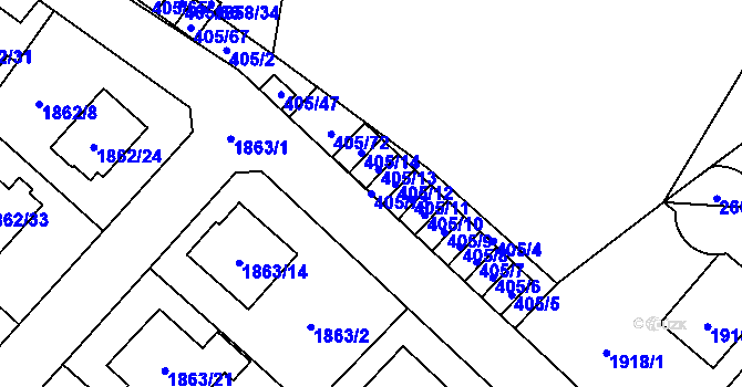 Parcela st. 405/73 v KÚ Radotín, Katastrální mapa