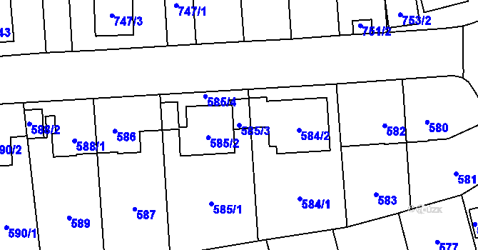 Parcela st. 585/3 v KÚ Radotín, Katastrální mapa