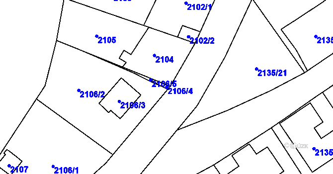 Parcela st. 2106/4 v KÚ Radotín, Katastrální mapa