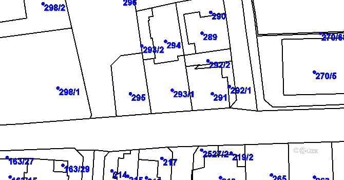 Parcela st. 293/1 v KÚ Radotín, Katastrální mapa