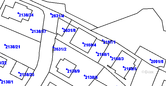 Parcela st. 2168/4 v KÚ Radotín, Katastrální mapa