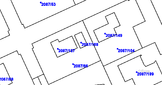 Parcela st. 2087/188 v KÚ Radotín, Katastrální mapa