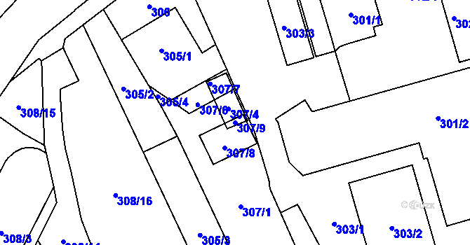 Parcela st. 307/9 v KÚ Radotín, Katastrální mapa