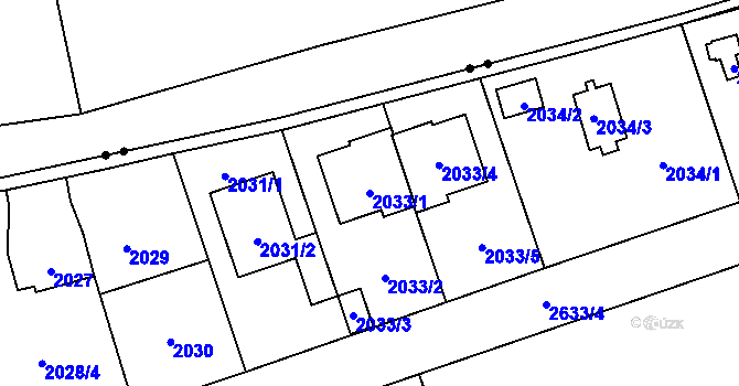 Parcela st. 2033/1 v KÚ Radotín, Katastrální mapa