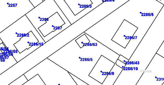 Parcela st. 2286/63 v KÚ Radotín, Katastrální mapa