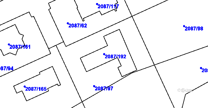 Parcela st. 2087/192 v KÚ Radotín, Katastrální mapa