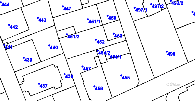 Parcela st. 454/2 v KÚ Radotín, Katastrální mapa