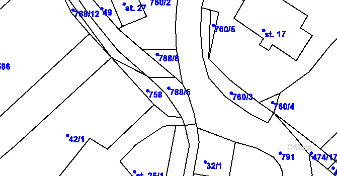 Parcela st. 788/5 v KÚ Čakovice u Radouně, Katastrální mapa