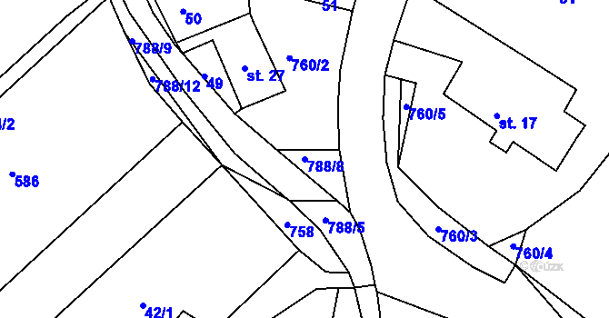 Parcela st. 788/8 v KÚ Čakovice u Radouně, Katastrální mapa