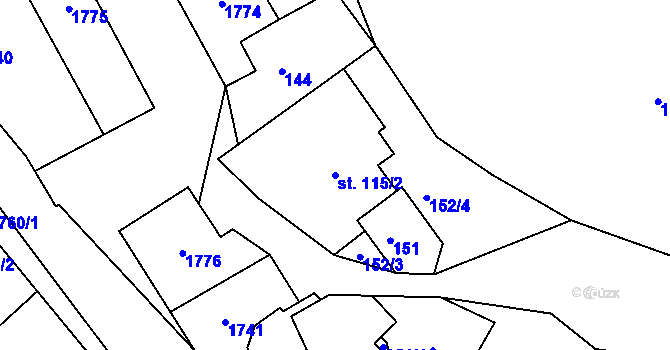 Parcela st. 115/2 v KÚ Radouň u Štětí, Katastrální mapa