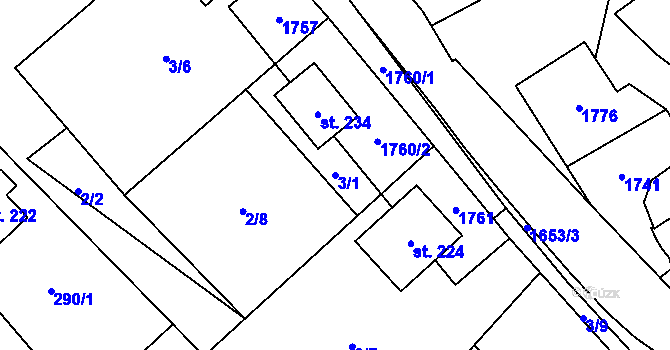 Parcela st. 3/1 v KÚ Radouň u Štětí, Katastrální mapa