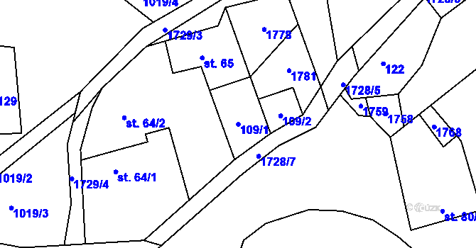 Parcela st. 109/1 v KÚ Radouň u Štětí, Katastrální mapa
