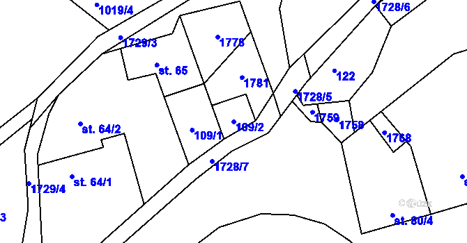 Parcela st. 109/2 v KÚ Radouň u Štětí, Katastrální mapa