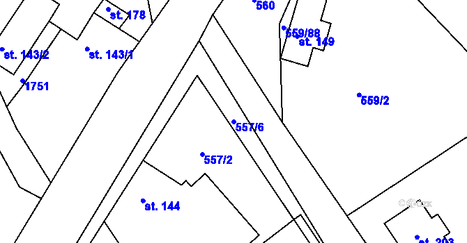 Parcela st. 557/6 v KÚ Radouň u Štětí, Katastrální mapa