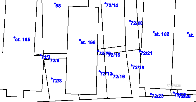 Parcela st. 72/13 v KÚ Radouň u Štětí, Katastrální mapa