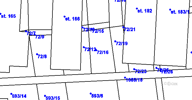 Parcela st. 72/16 v KÚ Radouň u Štětí, Katastrální mapa