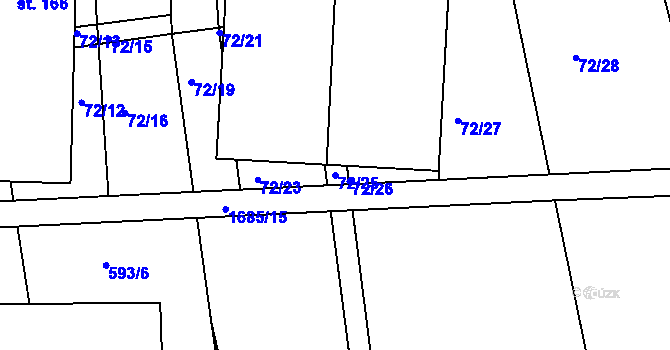 Parcela st. 72/25 v KÚ Radouň u Štětí, Katastrální mapa