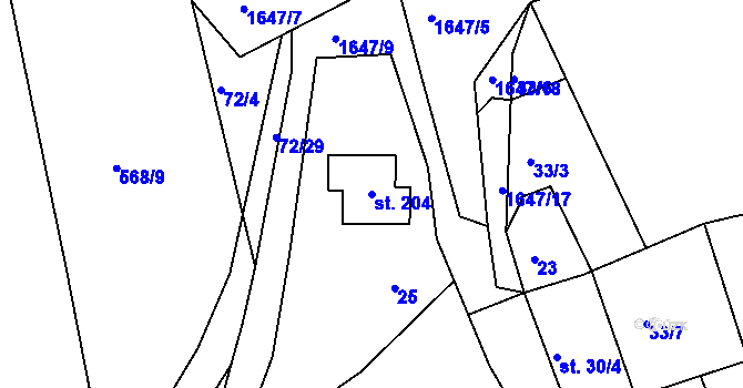 Parcela st. 204 v KÚ Radouň u Štětí, Katastrální mapa