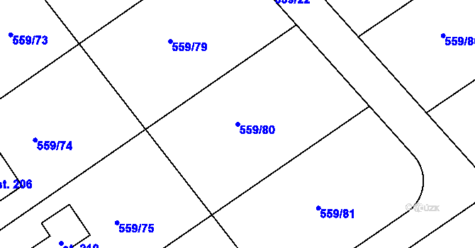 Parcela st. 559/80 v KÚ Radouň u Štětí, Katastrální mapa