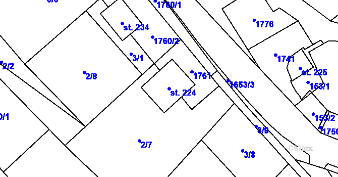 Parcela st. 224 v KÚ Radouň u Štětí, Katastrální mapa