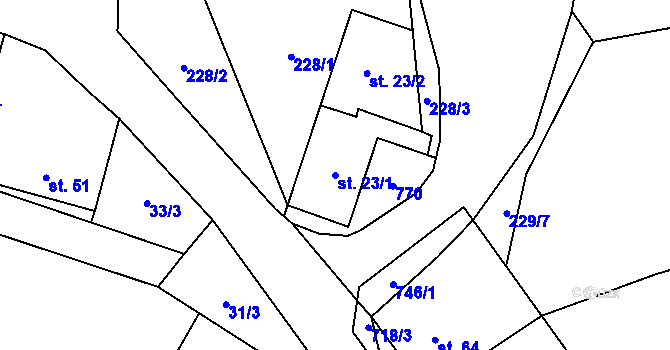 Parcela st. 23/1 v KÚ Radouňka, Katastrální mapa