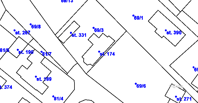 Parcela st. 174 v KÚ Radouňka, Katastrální mapa