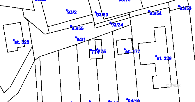 Parcela st. 176 v KÚ Radouňka, Katastrální mapa