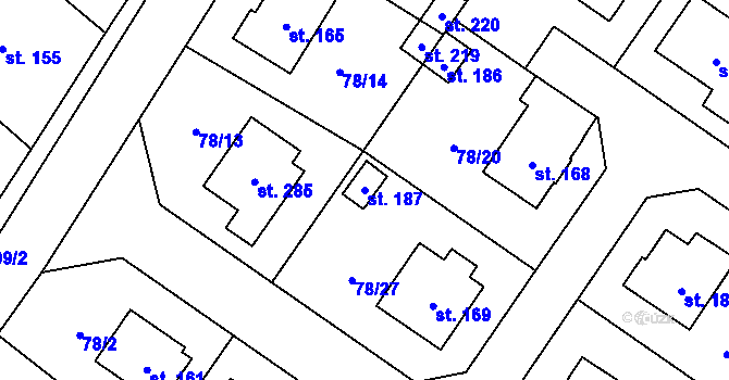 Parcela st. 187 v KÚ Radouňka, Katastrální mapa