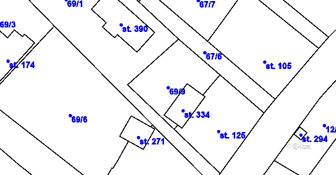Parcela st. 69/9 v KÚ Radouňka, Katastrální mapa