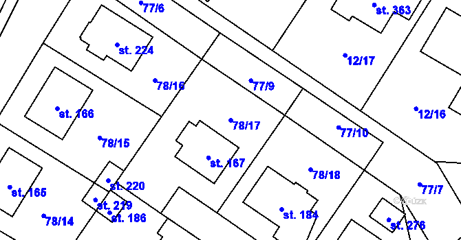 Parcela st. 78/17 v KÚ Radouňka, Katastrální mapa