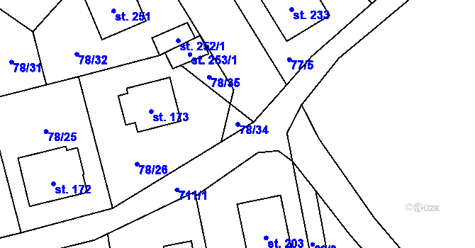 Parcela st. 78/34 v KÚ Radouňka, Katastrální mapa