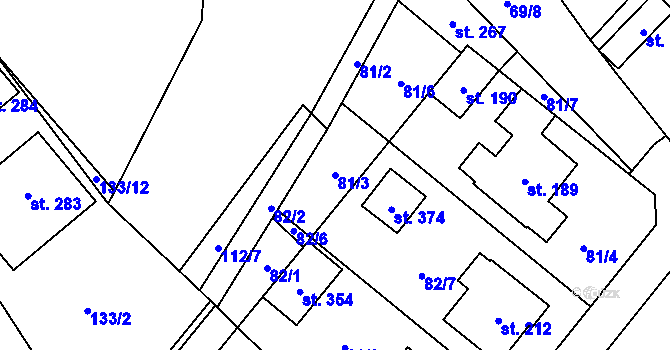 Parcela st. 81/3 v KÚ Radouňka, Katastrální mapa