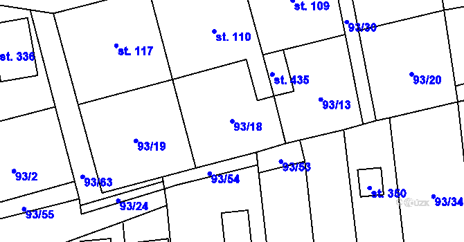 Parcela st. 93/18 v KÚ Radouňka, Katastrální mapa