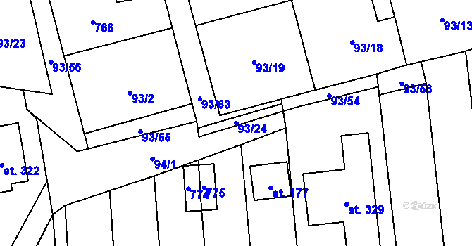 Parcela st. 93/24 v KÚ Radouňka, Katastrální mapa