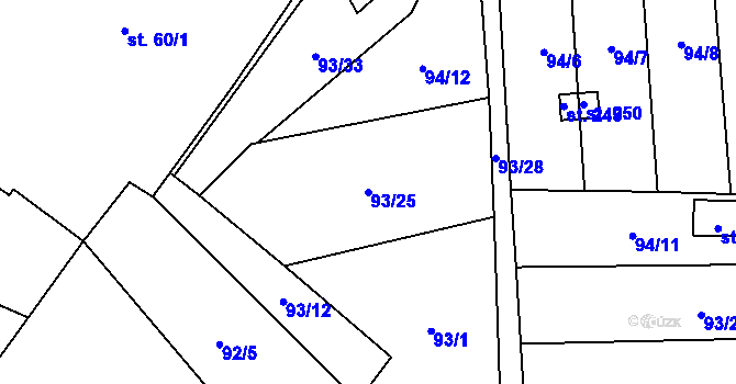 Parcela st. 93/25 v KÚ Radouňka, Katastrální mapa