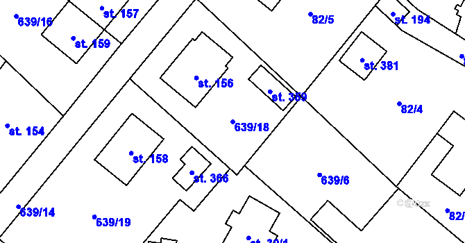Parcela st. 639/18 v KÚ Radouňka, Katastrální mapa