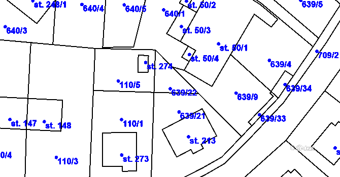 Parcela st. 639/22 v KÚ Radouňka, Katastrální mapa